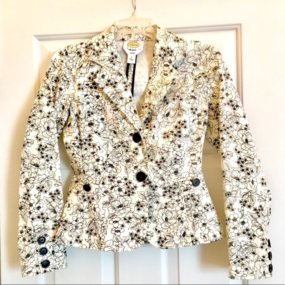 Talbots Black and Cream Floral Blazer